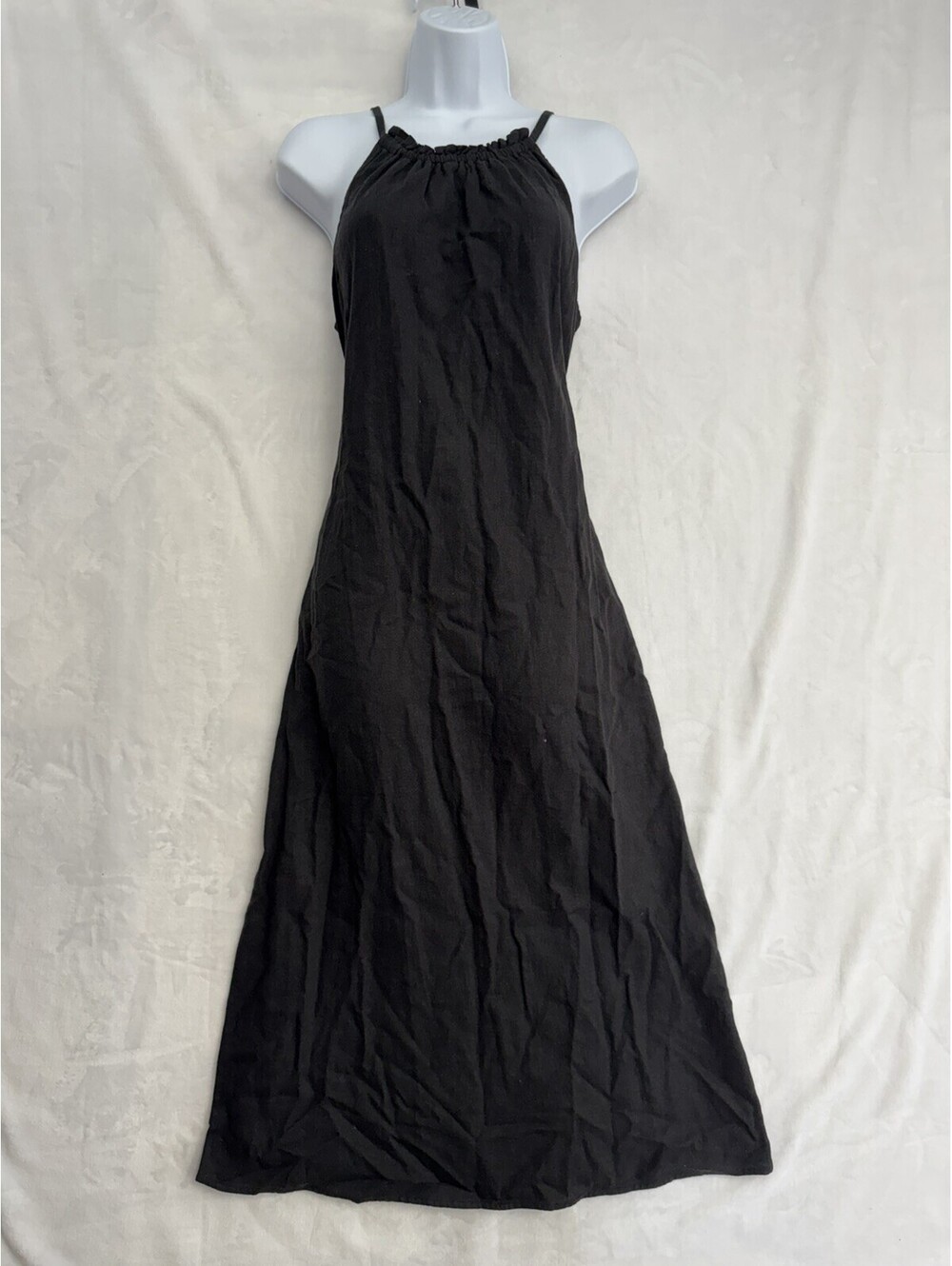 NWT Gap High Neck Linen Blend maxi Dress Black Size Women M Minimal Y2K beach